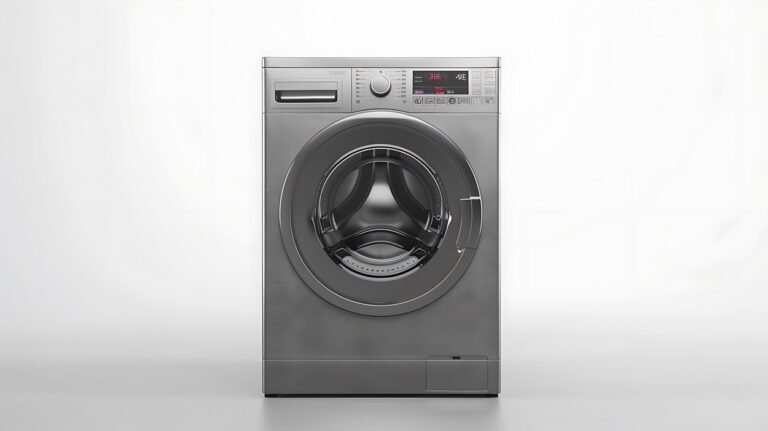 Máquina de lavar silenciosa do tipo front load, com acabamento em inox e painel digital.